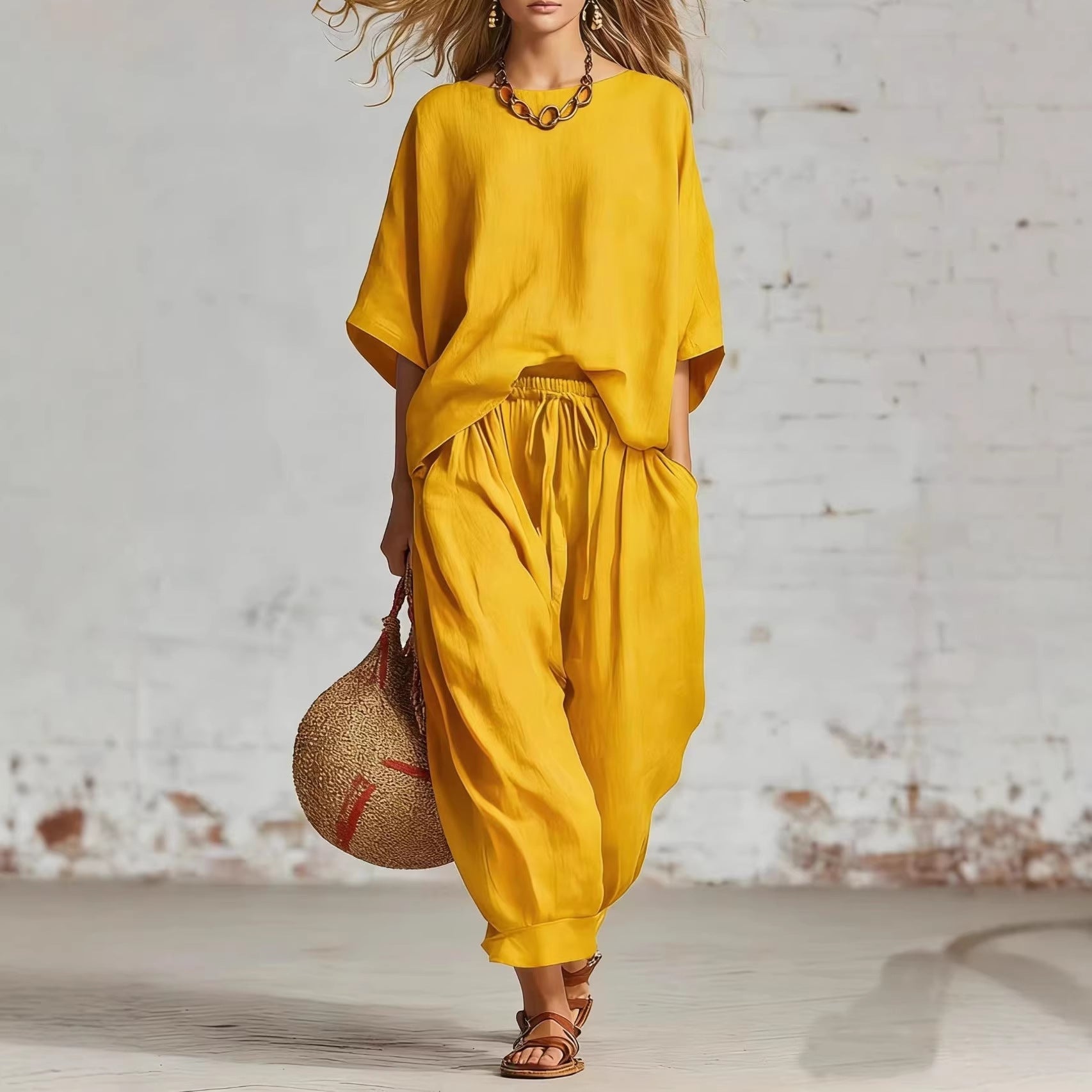 Women's Solid Color Loose Casual Set 