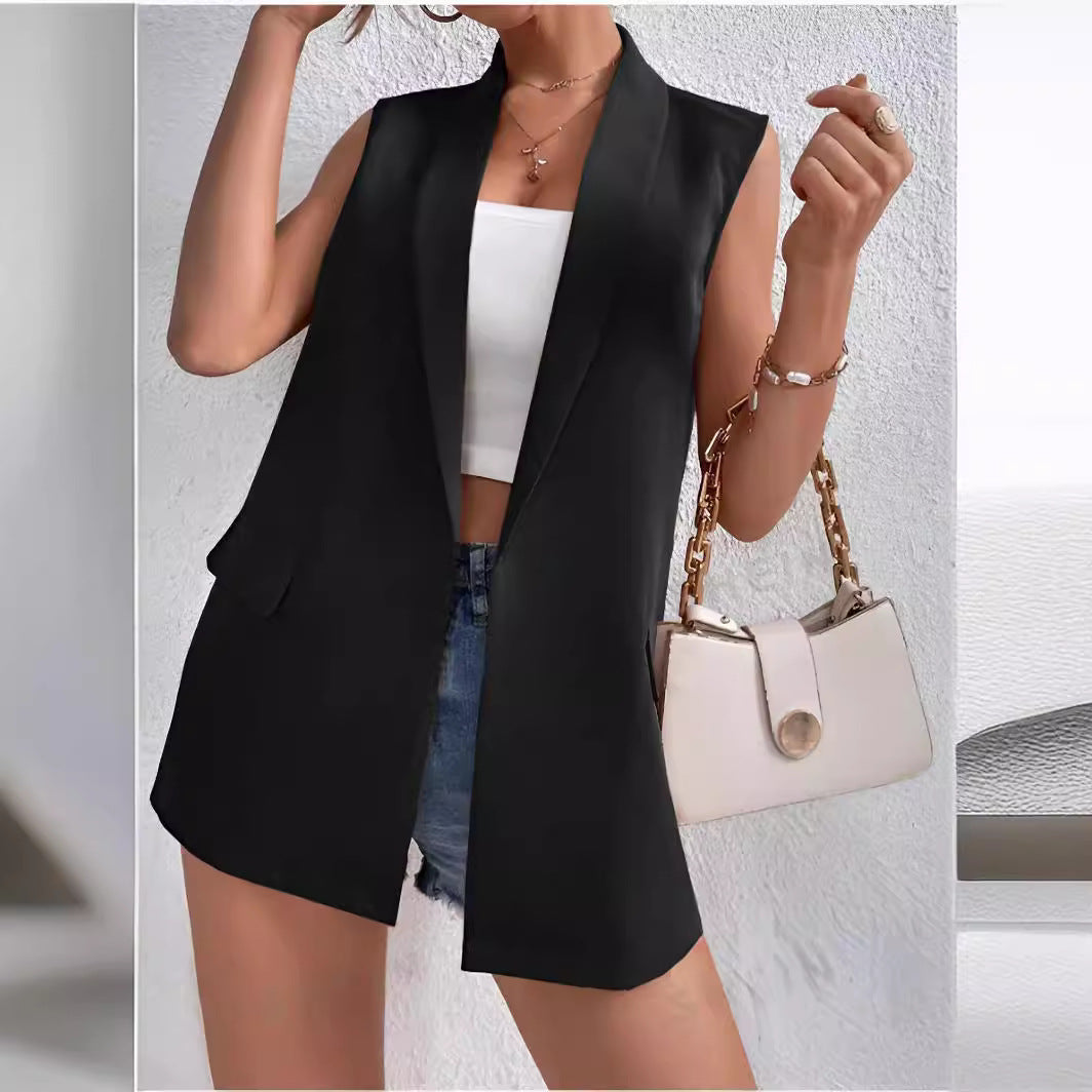 Collar Mid-length Casual Temperament Commute Suit Vest Without Buckle 