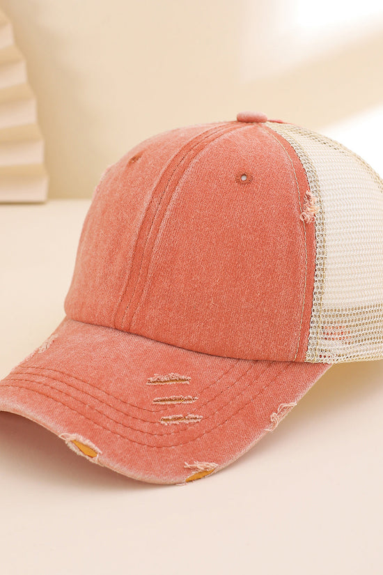 Solid-color, Frayed, Washed-out, Distressed, Mesh-patterned Cap - A Trendy, Youthful, Versatile Baseball Cap That Suits Both Daily Commuting And Outdoor Activities. 