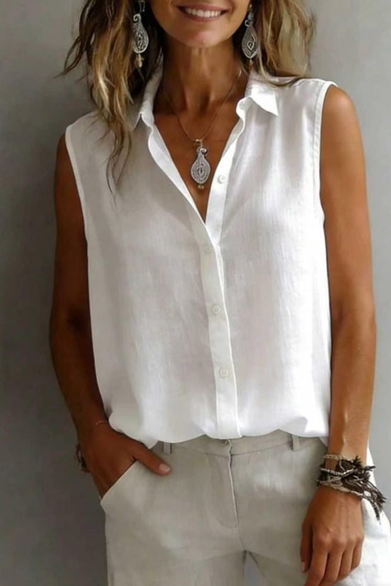 Women's Solid Color Casual Lapel Sleeveless Shirt 
