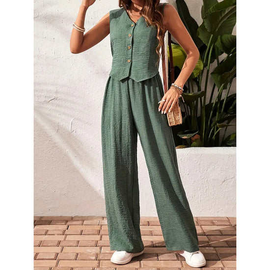Women’s crop vest blazer wide leg pants set CJ US