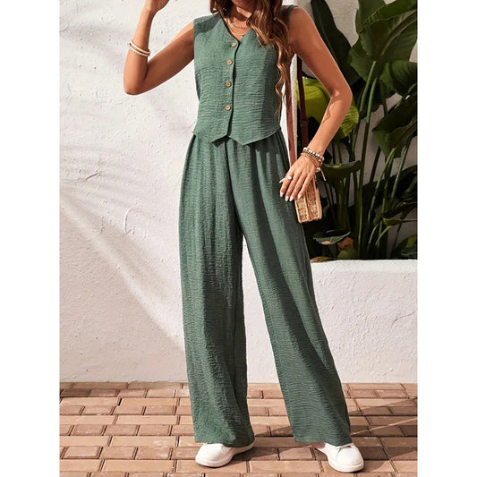 Women’s crop vest blazer wide leg pants set CJ US