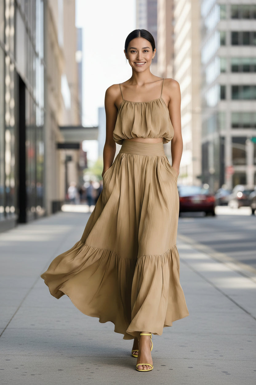 Two-piece High-waist Flared Skirt Set 