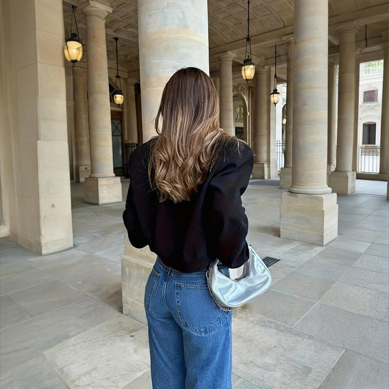 Women's Solid Color Long Sleeve Baseball Jacket With Button Front & Pockets - Casual Short Jacket For Spring&Fall Diversi Fashion™