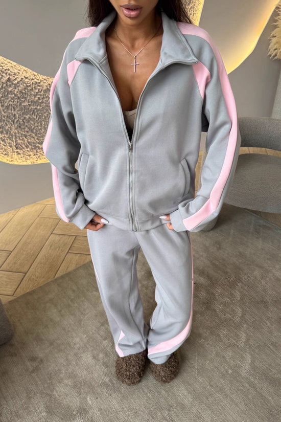 Womens Long-Sleeve Zip-Up Jacket And Sweatpants Two-Piece Set 
