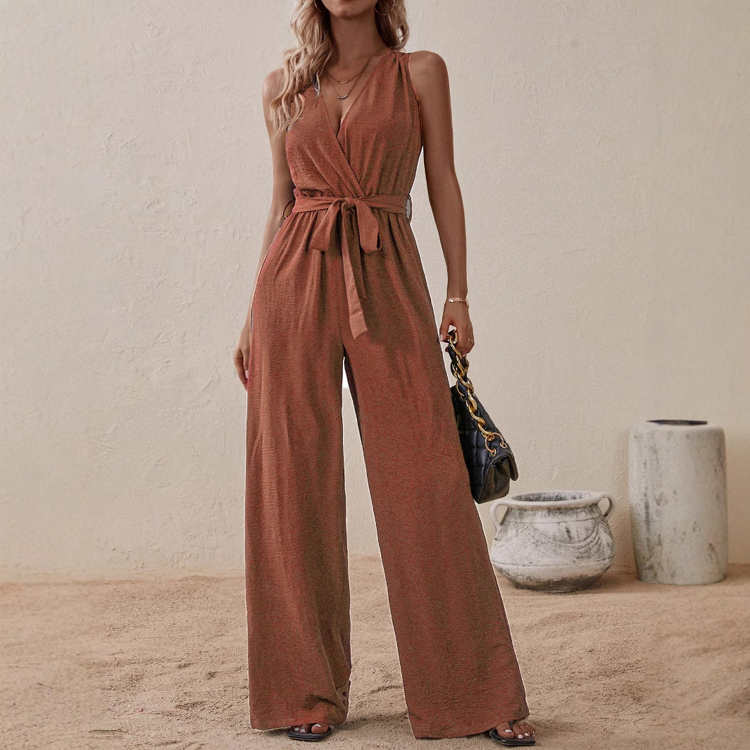 Strap High-Waist Sleeveless Jumpsuit Fashion Casual Set 