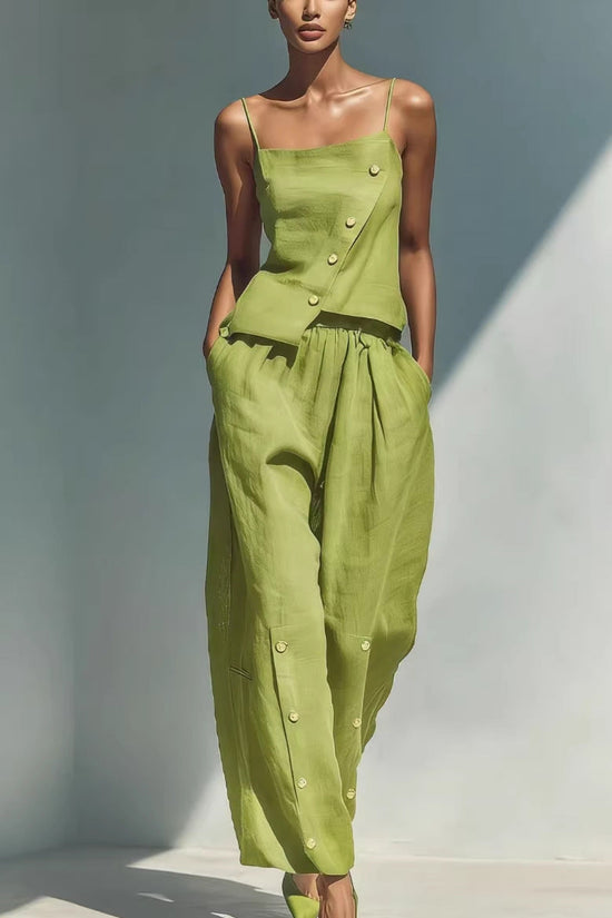 Gold-buckle Decorated Camisole And Pants Set 