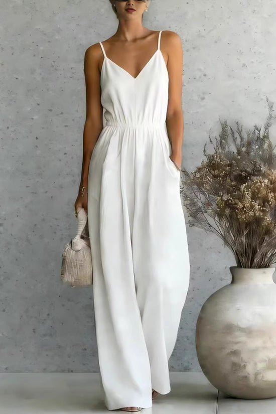 Summer Women's Slip-dress Casual Wide-leg Jumpsuit 