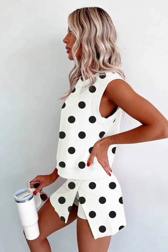 Casual Polka-Dot Sleeveless Tank Top Two-Piece Set 