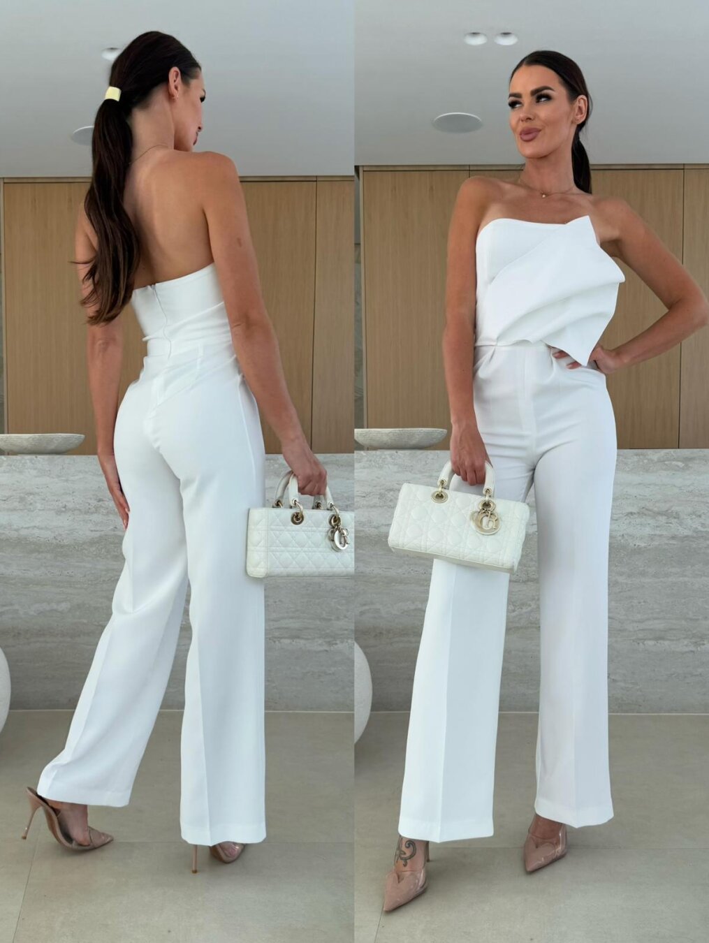 Candy-Colored Bodycon Halterneck Backless High-Waist Wide-Leg Jumpsuit 
