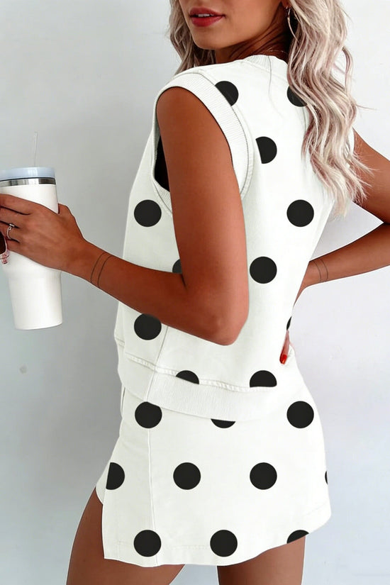 Casual Polka-Dot Sleeveless Tank Top Two-Piece Set 