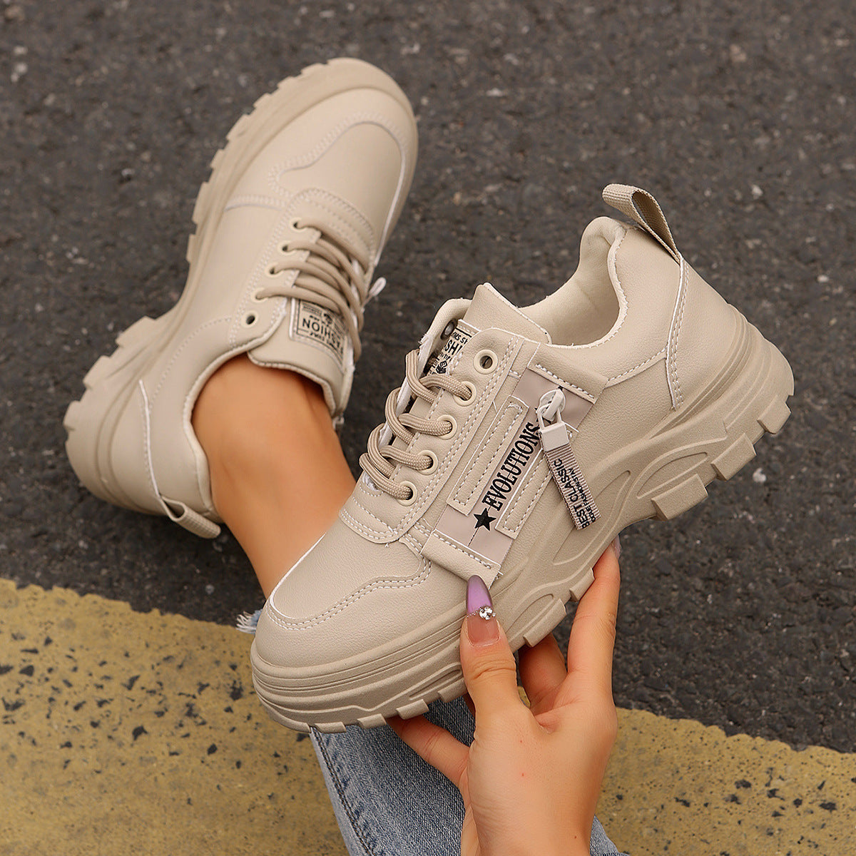 Women’s Lace‑Up Side‑Zipper Sports Sneakers CJ US