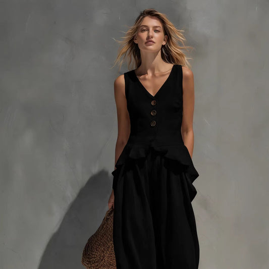 Sweatshirt-style Casual Sleeveless Top And Wide-leg Pants Two-piece Set 