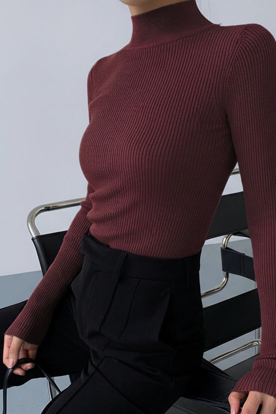Womens Fashionable Tight-Fit Crew-Neck Knitted Top 