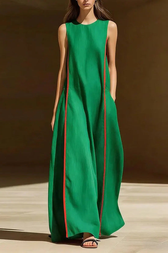 Women's Linen Sleeveless Loose Striped Dress 