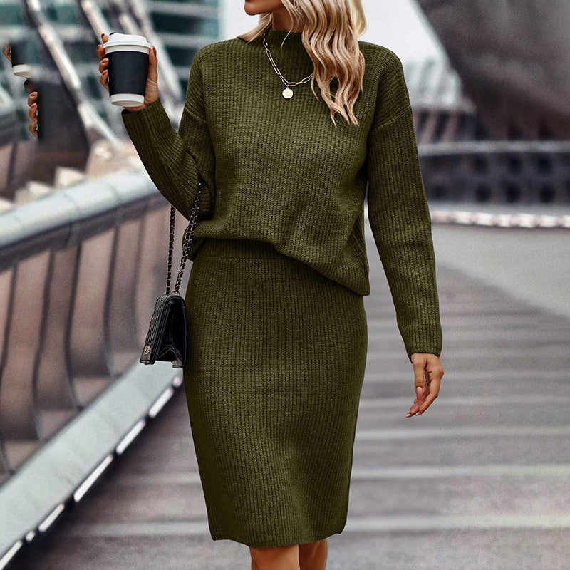Women's Two Piece Set - Pullover Sweater & Bodycon Skirt Cozy Outfit 