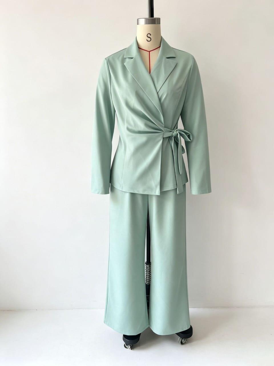 Women's Wrap Tie Blazer & Wide Leg Pants Suit Set 
