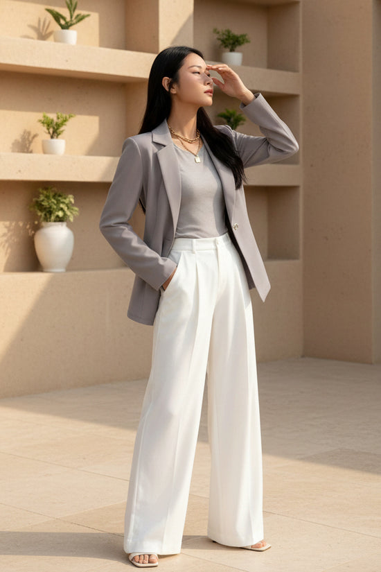 Casual Fashion New Arrival Lapel Collar Long Waist-Cinched Long-Sleeve Blazer 