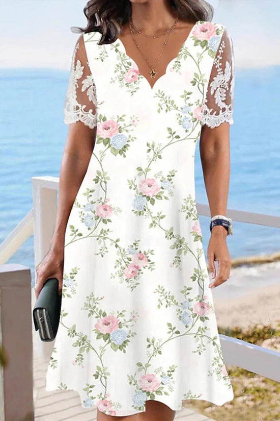 Lace Short-sleeve Floral Dress Women's Clothing 