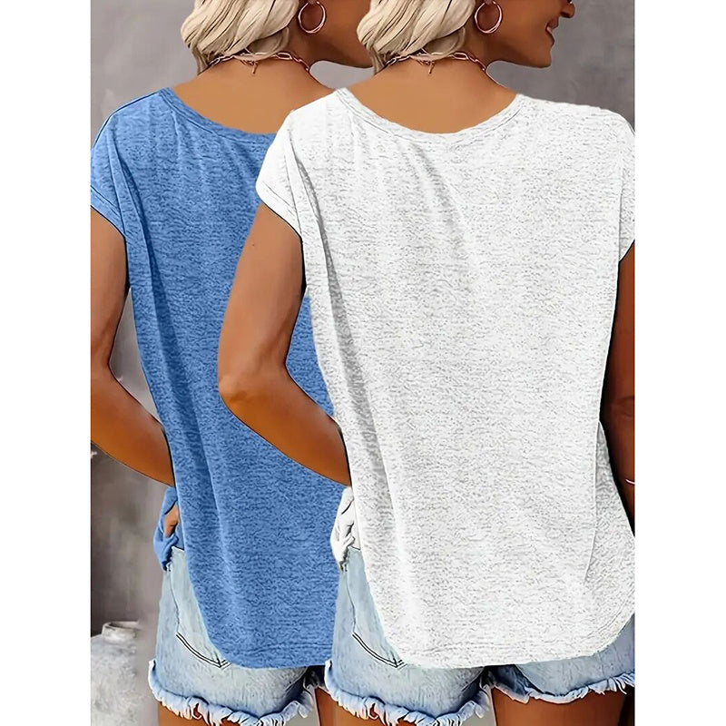 2Pack Women's V Neck Sleeveless Tank Tops Loose Fit Casual Summer Beach Shirts FitiqueFit