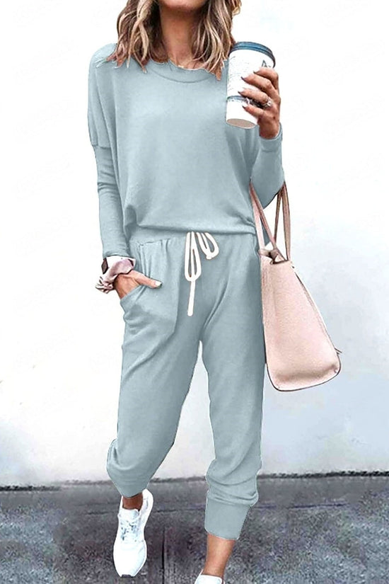 Loose Solid Color Long Sleeve Casual Set 