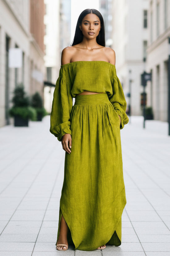 Casual Off-shoulder Top And An Asymmetrical Skirt Two Pieces 