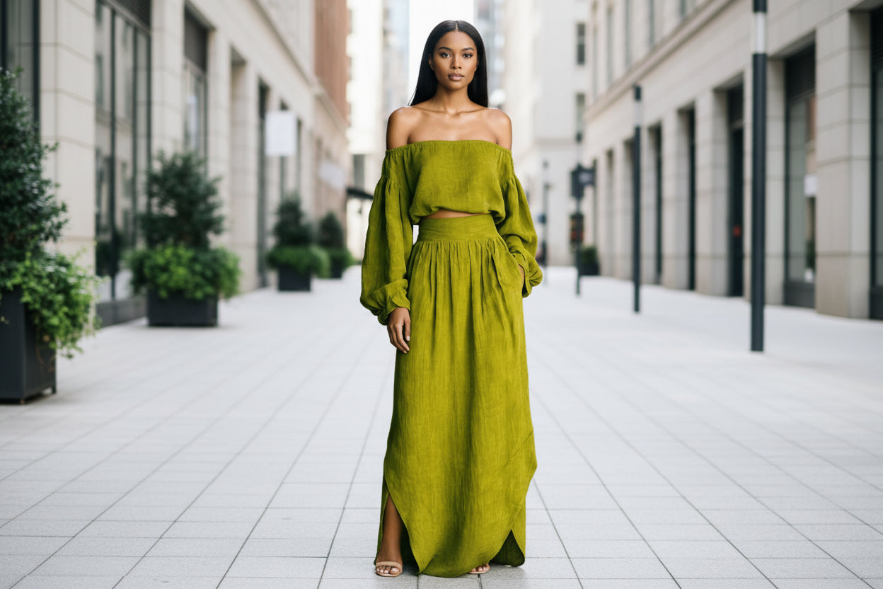 Casual Off-shoulder Top And An Asymmetrical Skirt Two Pieces 