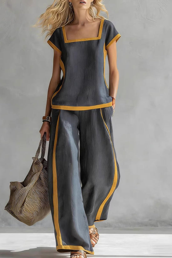 Women's Casual Square-Neck Short-Sleeve Pants Set 