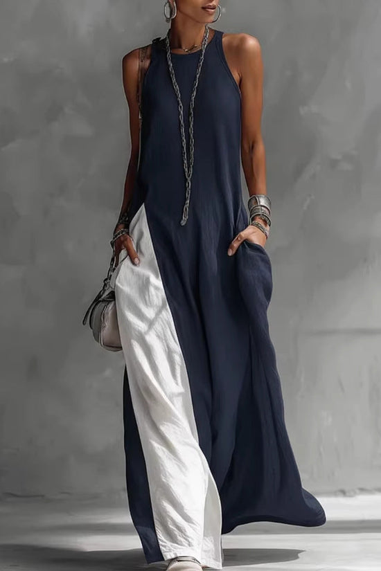 Womens Sleeveless Loose-Fit Off-Shoulder Dress With Pockets 