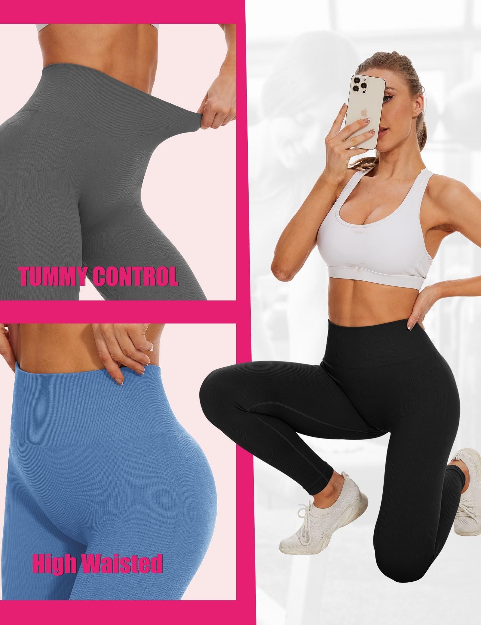 Leggings - Cropped High-rise Seamless Solid Color Light Blue CJ US