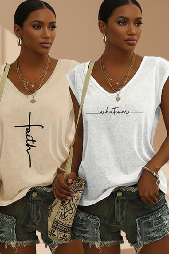 2-Pack Women's V-Neck Sleeveless Tank Tops – Loose Fit Casual Summer Beach Shirts FitiqueFit