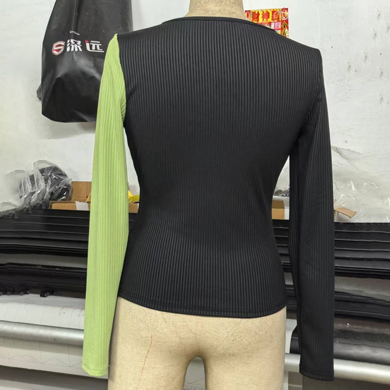 Women's Elegant V-Neck Cross Front Sweater, Color Block Knit Top For Spring And Fall Layering CJ US