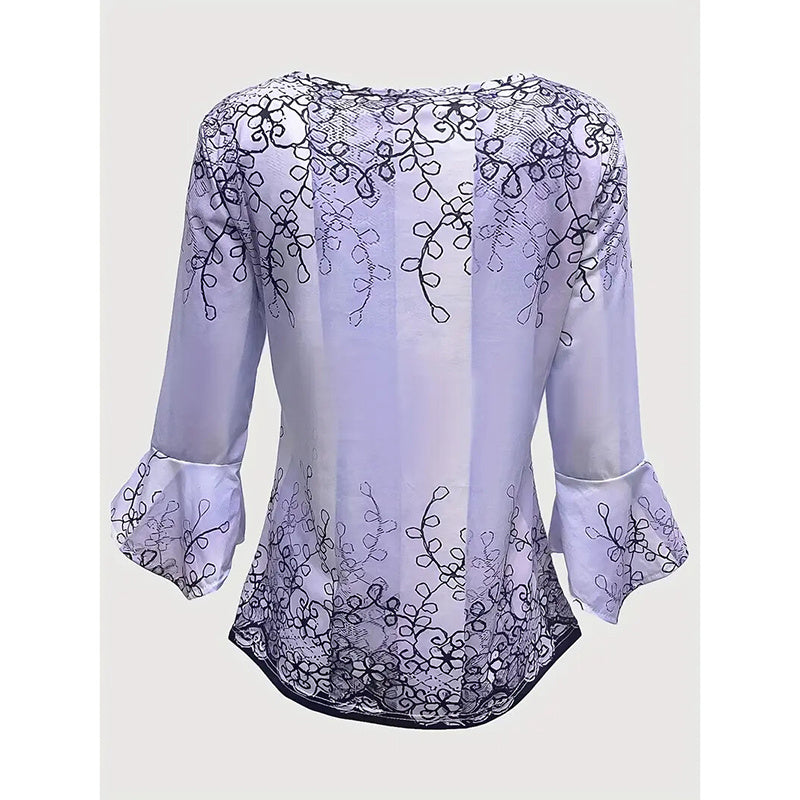 Women’s V-Neck 3/4 Sleeve Button-Front Tunic Blouse CJ