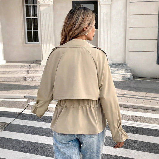 Drawstring-waist Relaxed-fit Figure-flattering Trendy Coat For Petite Frames 