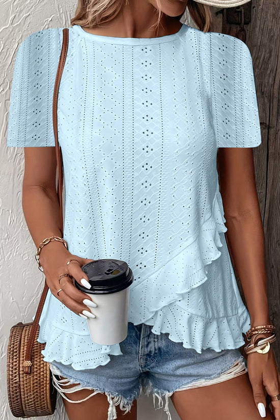 Womens Fashion Casual Solid-color Short-sleeve Crew Neck 