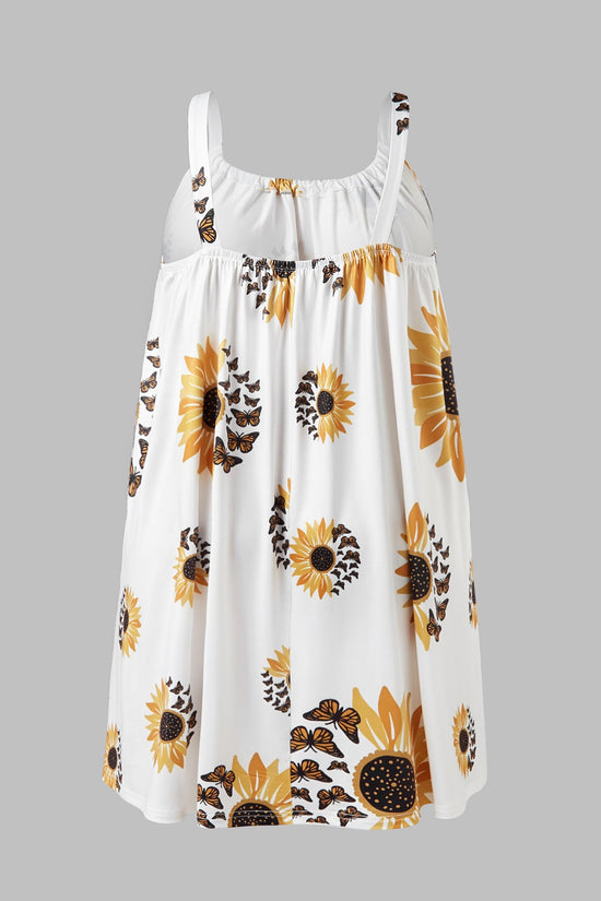 🌻 Plus Size Sunflower Print Sleeveless Wrap Dress FitiqueFit