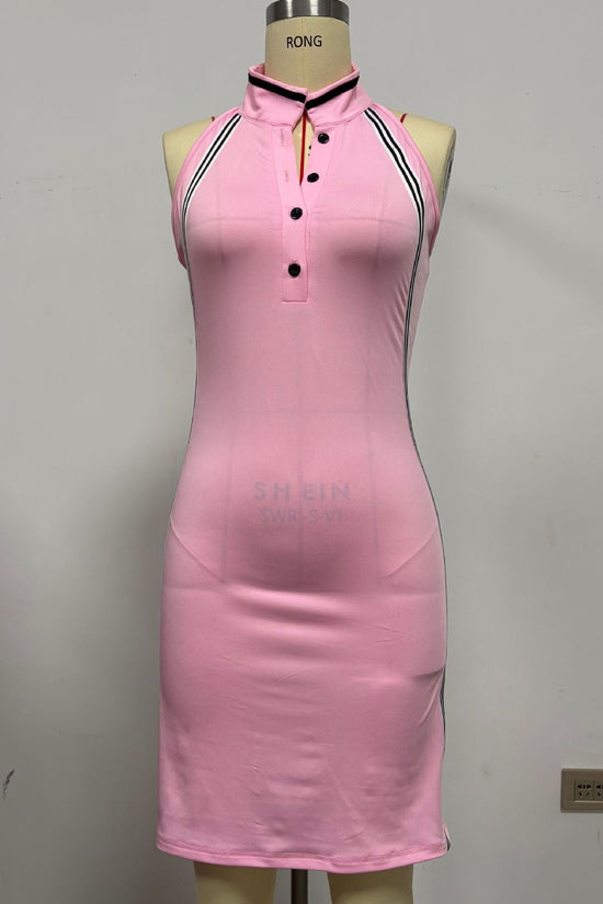 Women’s Sleeveless Button-Up Collar Shirt Dress 