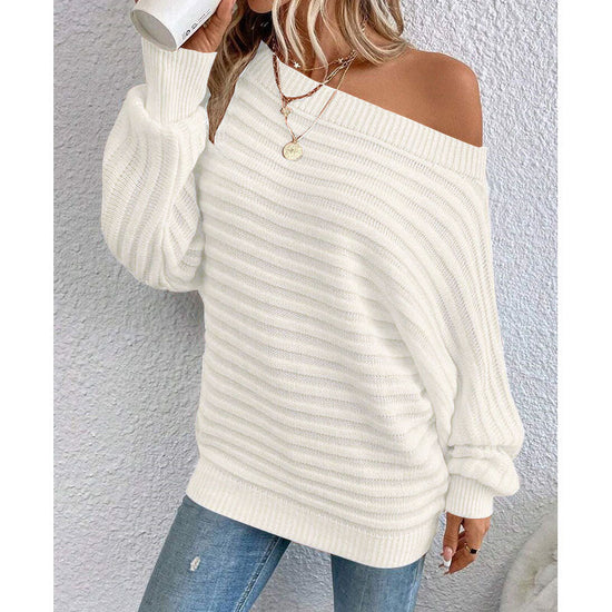 Off-Shoulder Batwing Sweater – Loose Knit Pull-Over for Fall CJ US