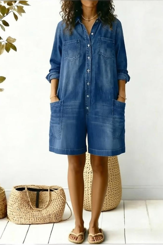 Loose-fit Faux Denim One-piece Shorts For Women 
