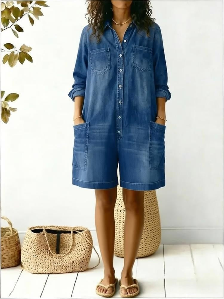 Loose-fit Faux Denim One-piece Shorts For Women 