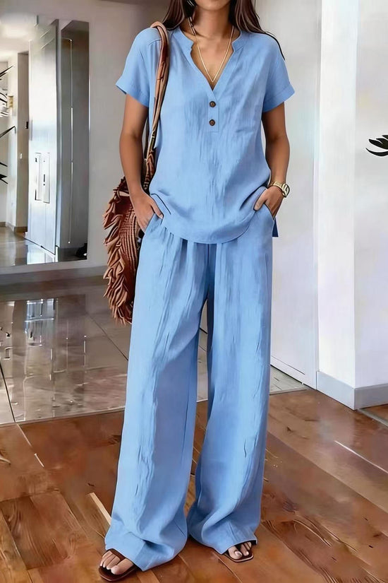 Women's Casual Solid-Colored Cotton And Linen Set 