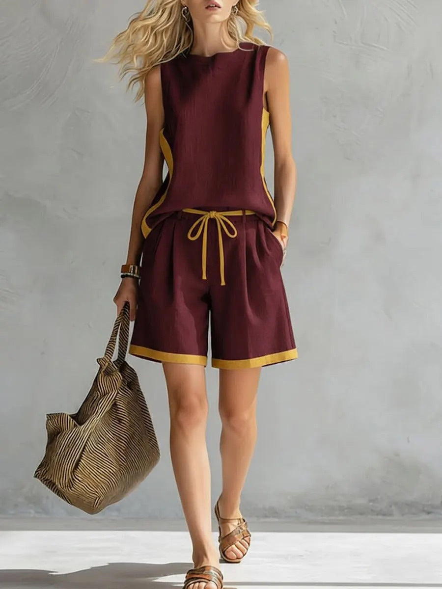 Solid-color Loose Casual Vest And Shorts Set 