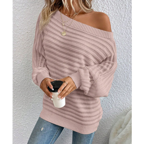 Off-Shoulder Batwing Sweater – Loose Knit Pull-Over for Fall CJ US