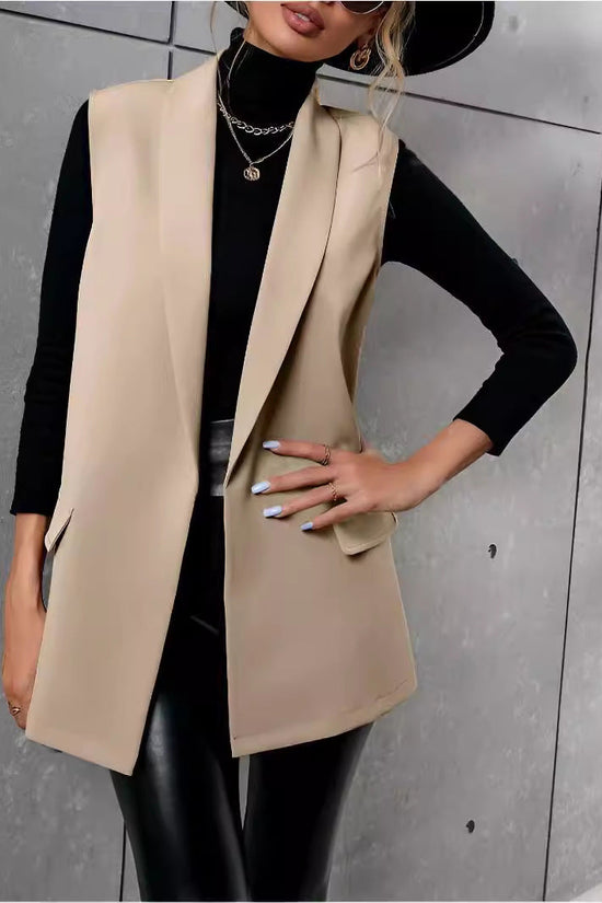 Collar Mid-length Casual Temperament Commute Suit Vest Without Buckle 