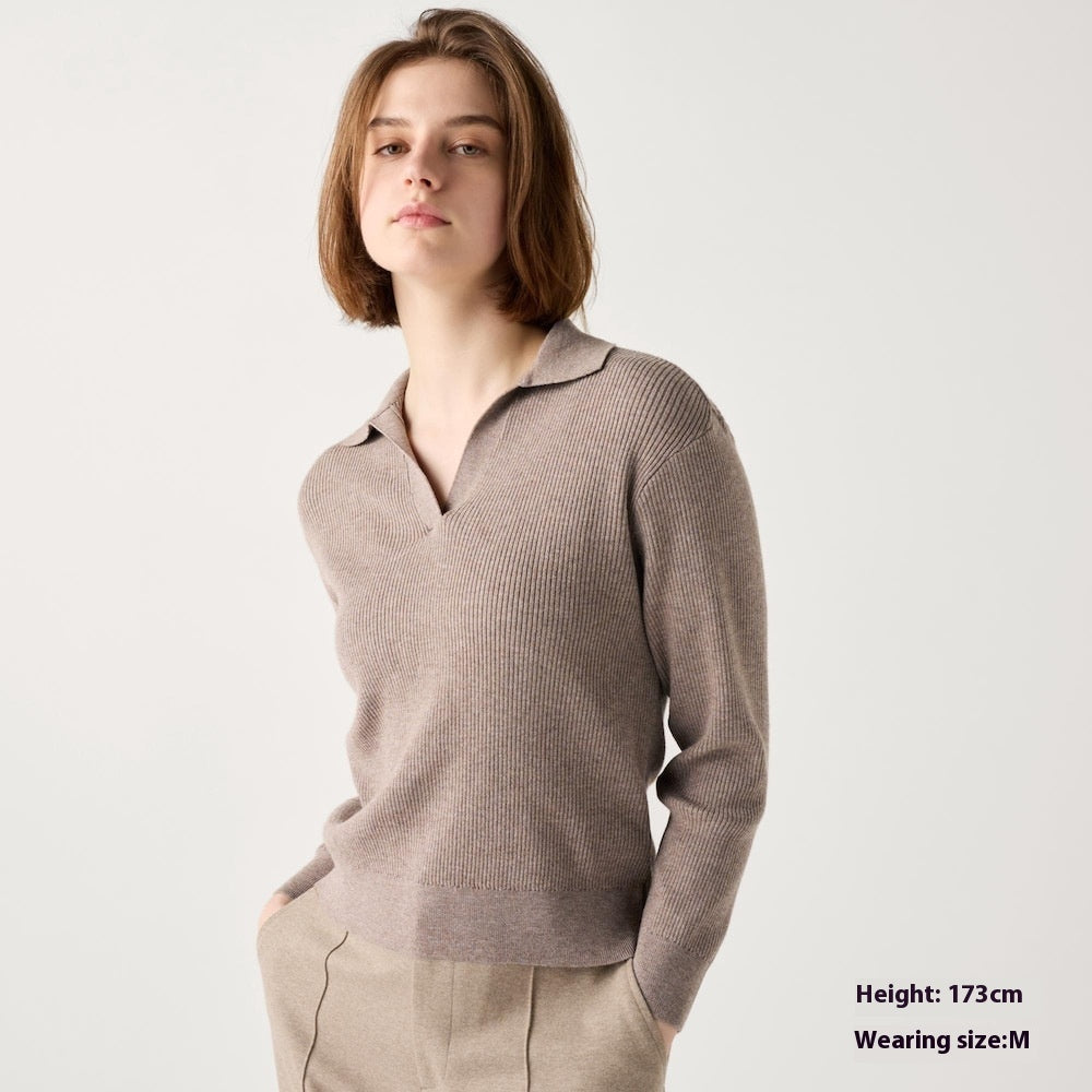 Women’s Ribbed Half-Open Collar Sweater CJ