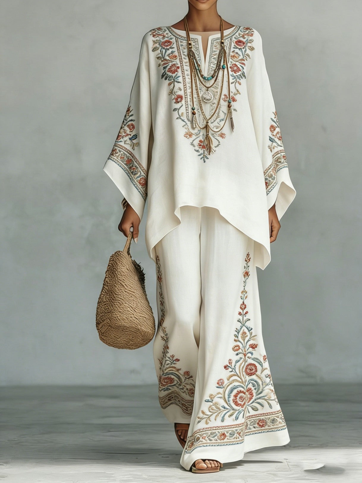 Women's Fashionable Printed Crew-Neck Casual Long-Sleeve Set 