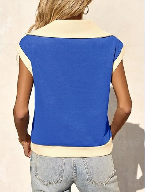 Fisoew Color‑Block Half‑Zip Polo Sweatshirt CJ US