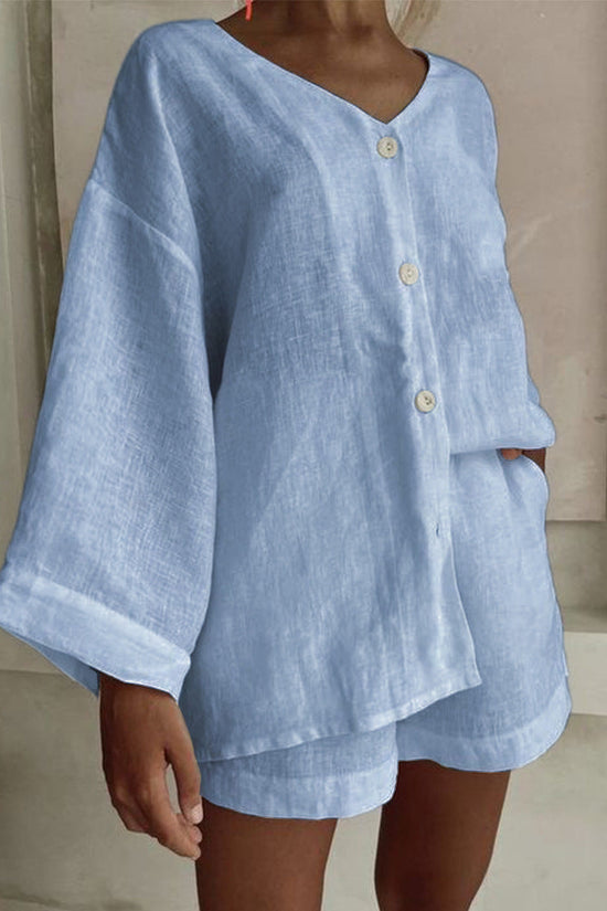 Fashionable Cotton-Linen Shirt And Shorts Casual Set 