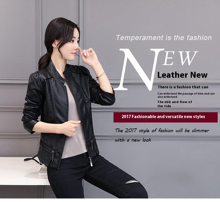 New Spring And Autumn Korean Style Motorcycle Stand-up Collar Slim Fit Slimming Leather Coat Diversi Fashion™