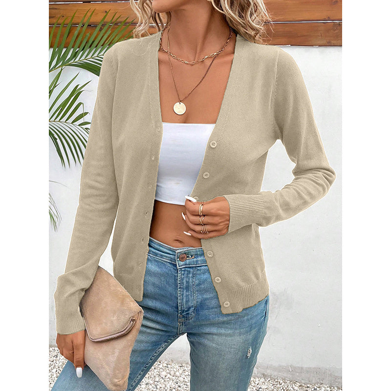 Women's Long Sleeve V-Neck Button Down Cardigan Knit Shrugs Sweater CJ US